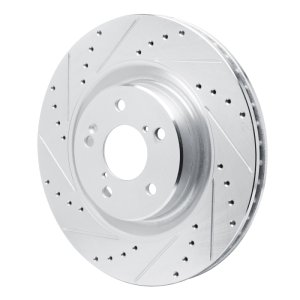Acura MDX Brake Rotor (1) - Front Left - R1 Concepts - Drilled & Slotted - Silver - `22-`26